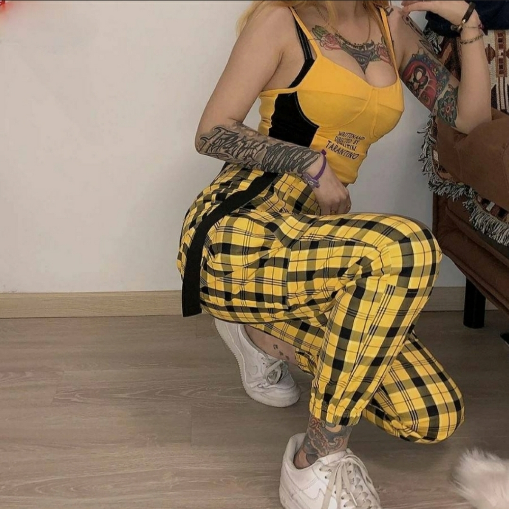 Yellow Tartan Plaid Cargo Pants